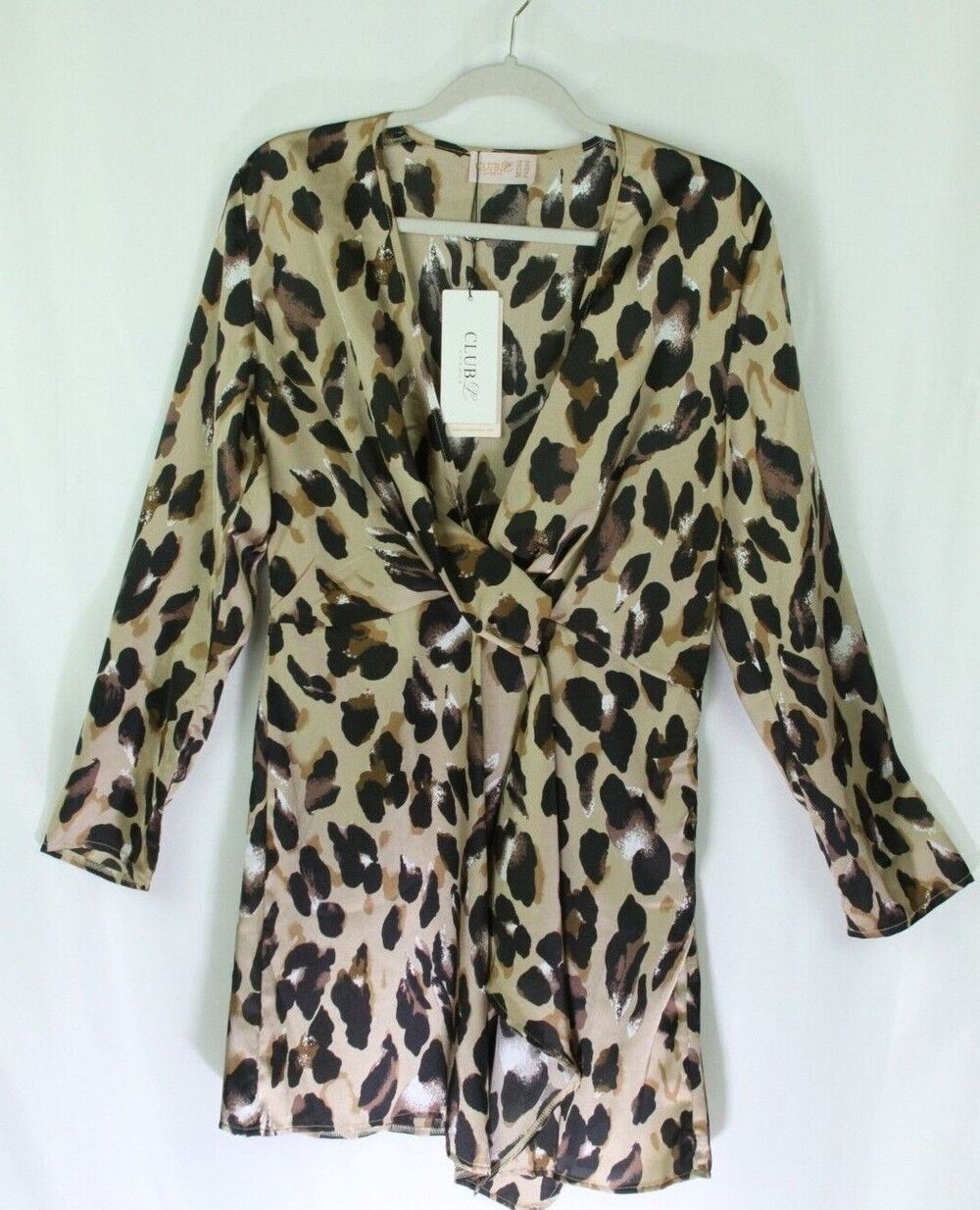 Club London Dress Leopard V-Neck Long Sleeve US 10 UK14 New - Picture 3 of 12